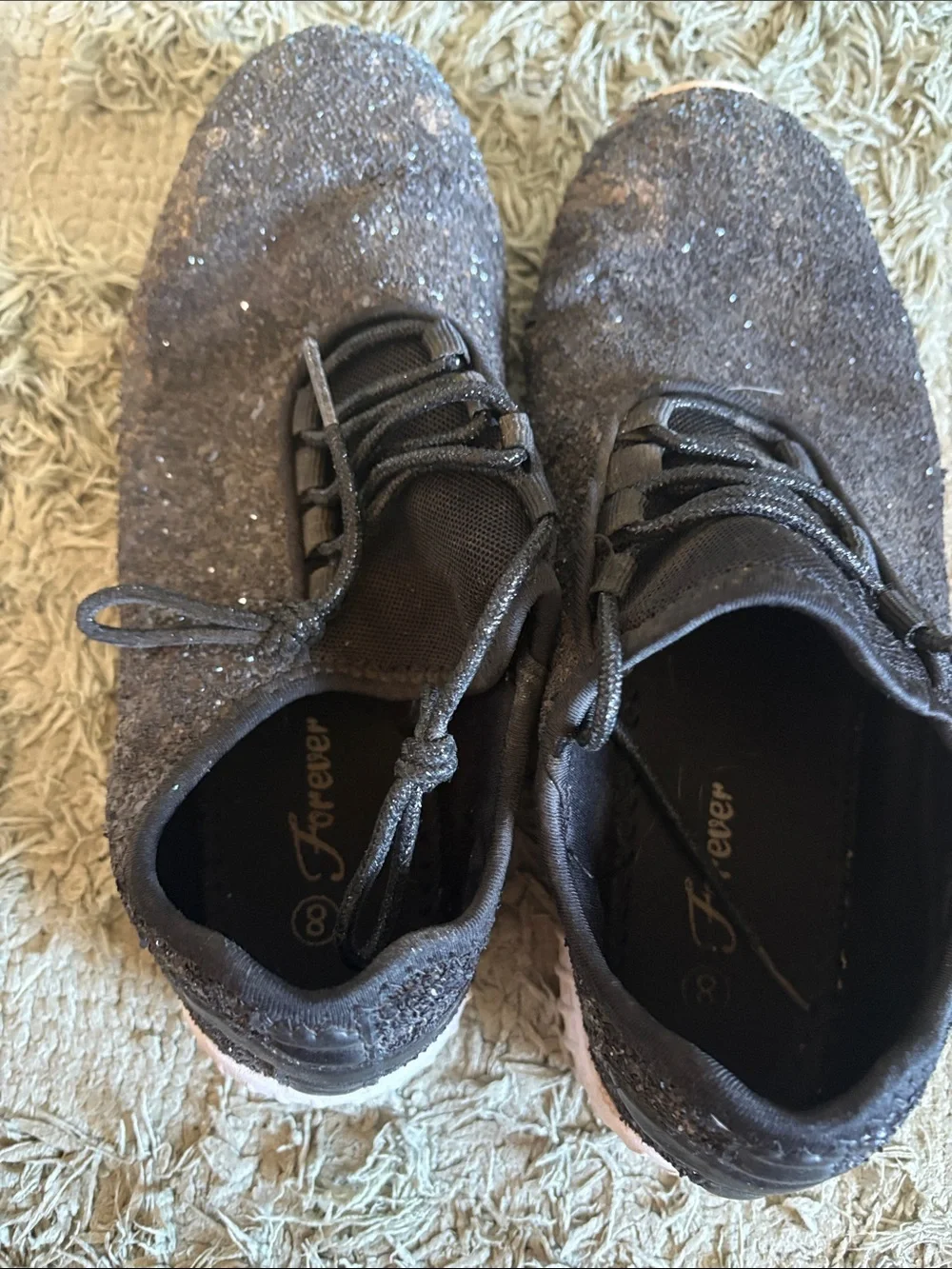 Forever Black glitter Athletic Sneakers with White Sole